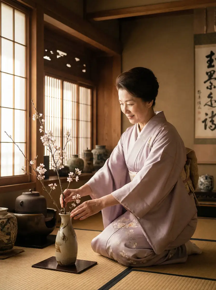 一位优雅的 【一个板栗栗】一个板栗栗短视频官方入口 | 热点黑料一个板栗栗大全 在和室中插花